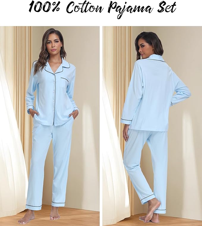 Women's 100% Cotton Pajama Set - Long Sleeve - 2 Piece