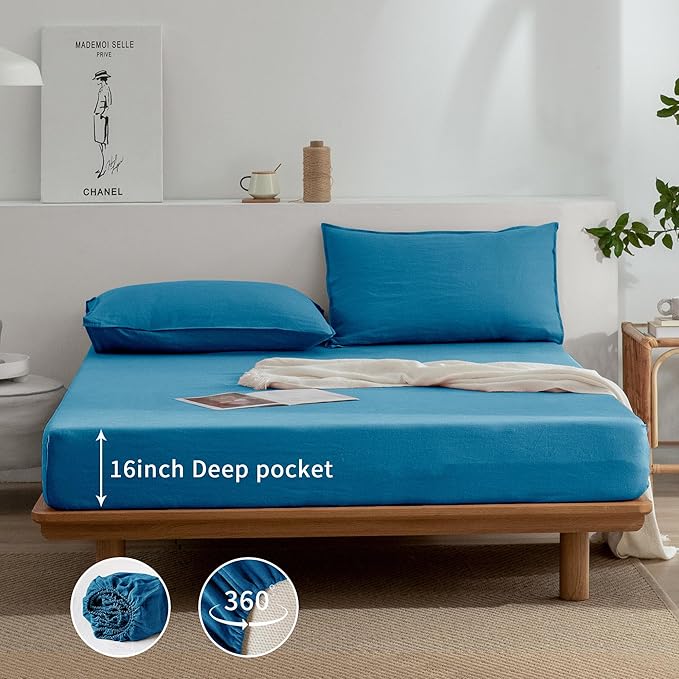 Linen Bed Sheet Set - Queen - 4 Piece