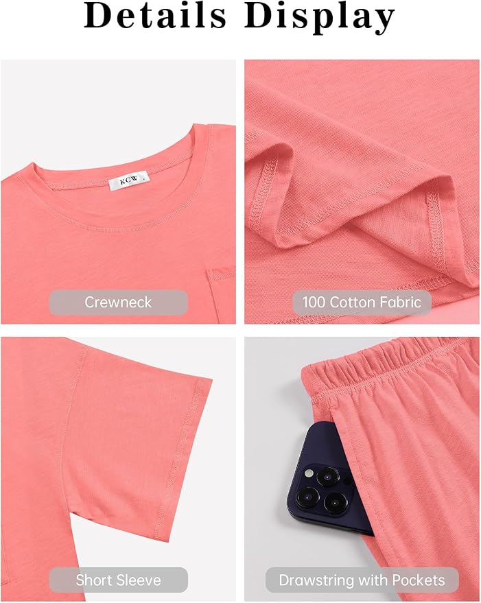 Women's 100% Cotton Shorts Pajama Set - Short Sleeve - 2 Piece