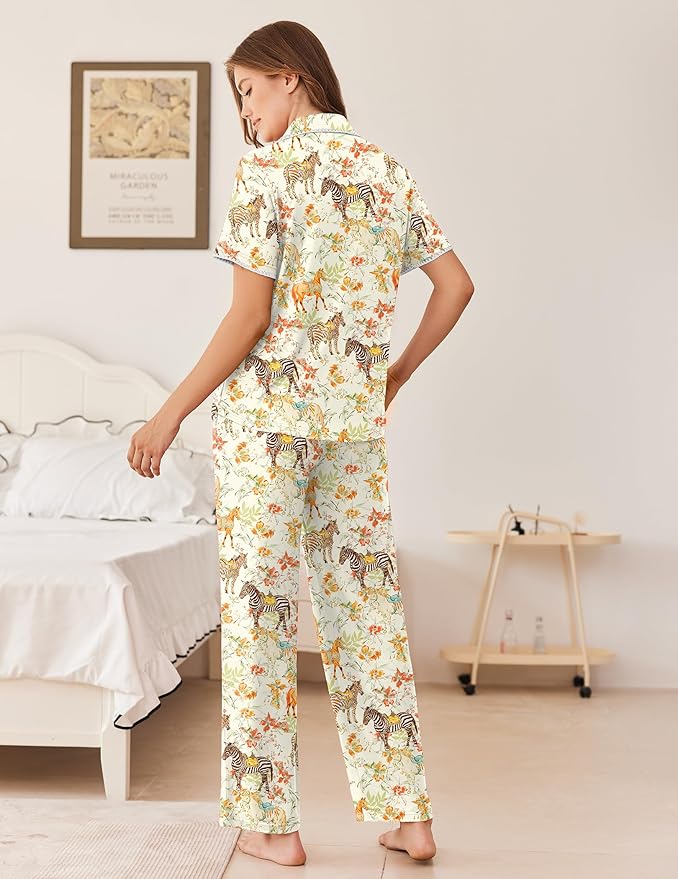 Women's Pants Pajama Set - Short Sleeve - 2 Piece