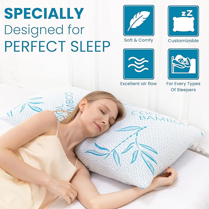 Memory Foam Cooling Bed Pillow - King - 2 Pack