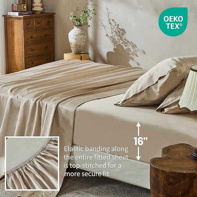 Linen Bed Sheet Set - King - 16 in Deep Pocket - 4 Piece