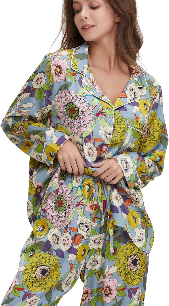 Satin Pajama Set - Long Sleeve - 2 Piece