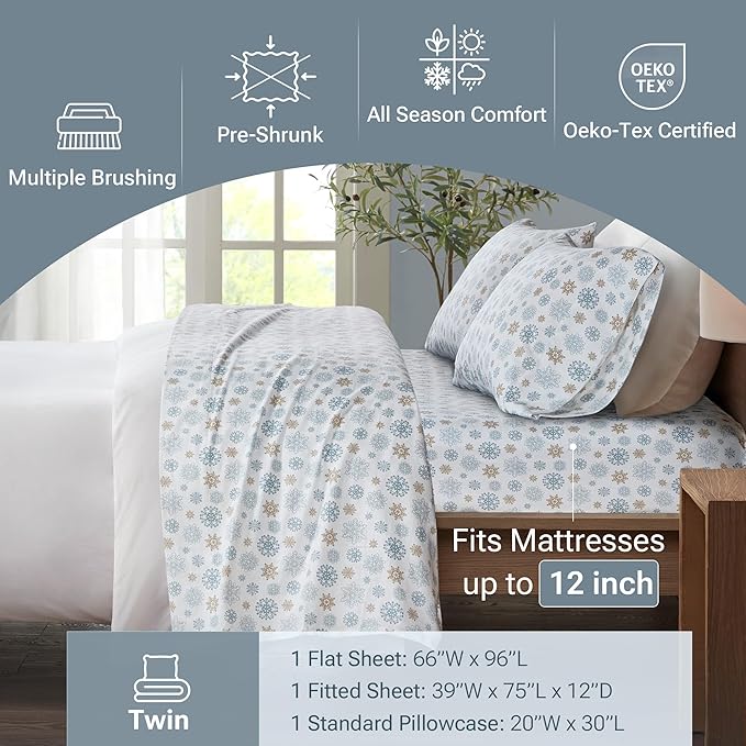 100% Cotton Bed Sheet Set - Twin - 3 Piece