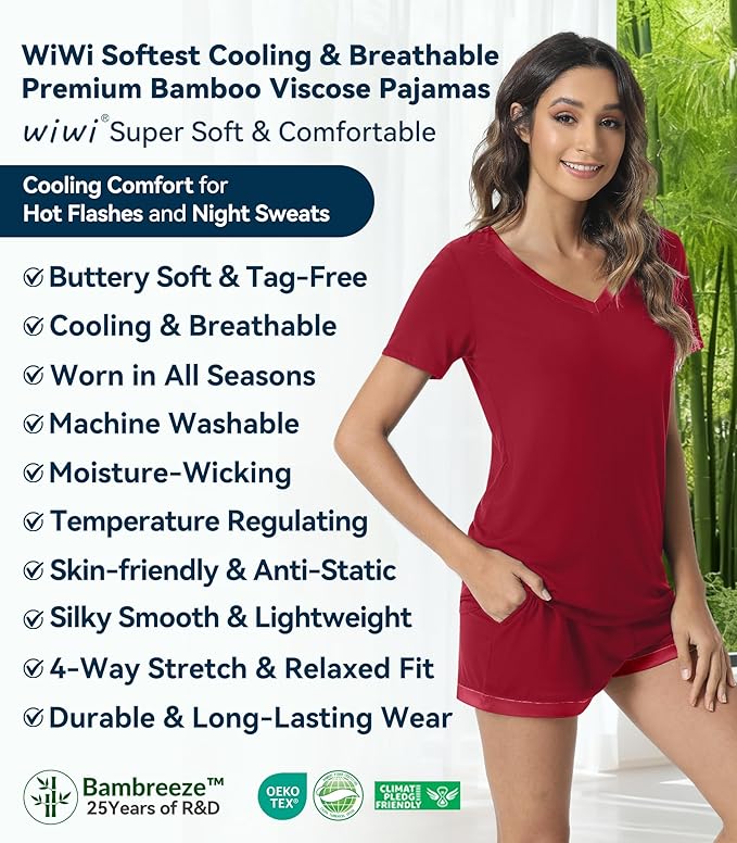 Women's Bamboo Cooling Pajama Set - Short Sleeve - 2 Piece