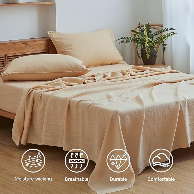 Linen Bed Sheet Set - California King - 4 Piece