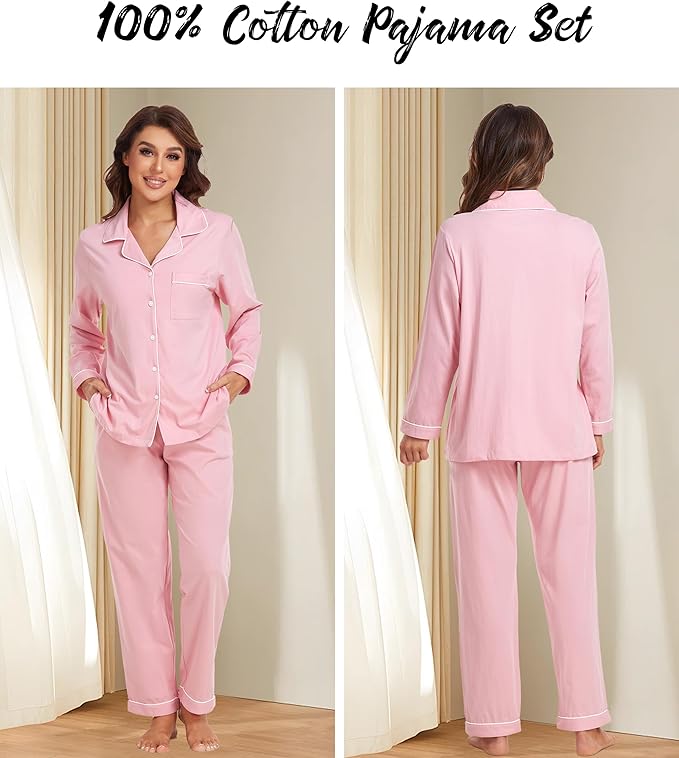 Women's 100% Cotton Pajama Set - Long Sleeve - 2 Piece