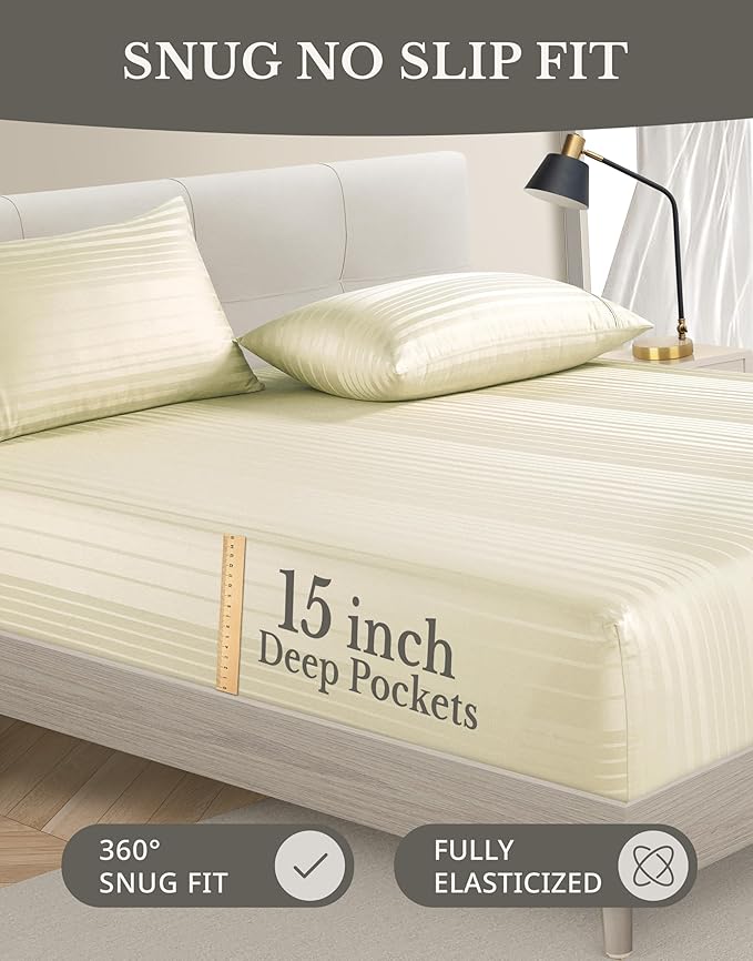 100% Cotton Bed Sheet Set - Twin XL - 15 in Deep Pocket - 4 Piece