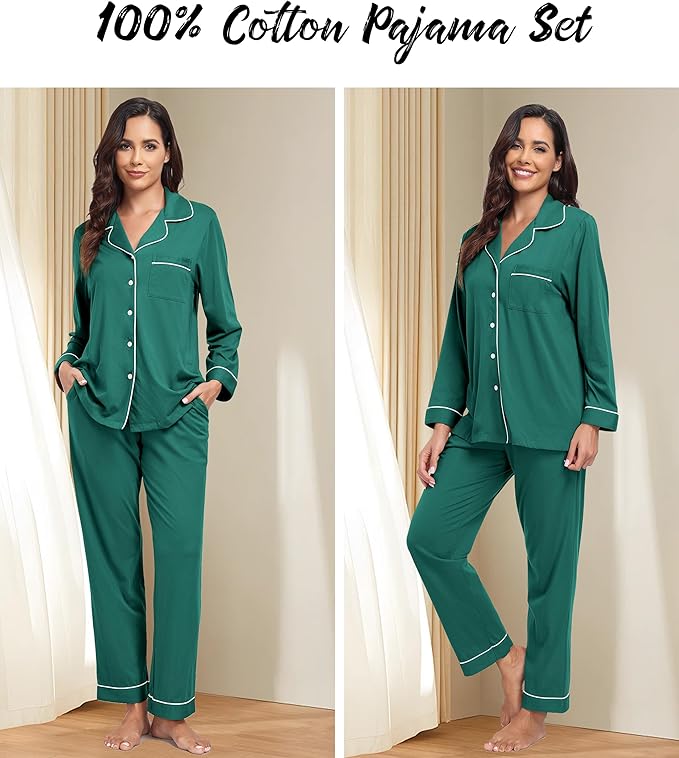 Women's 100% Cotton Pajama Set - Long Sleeve - 2 Piece