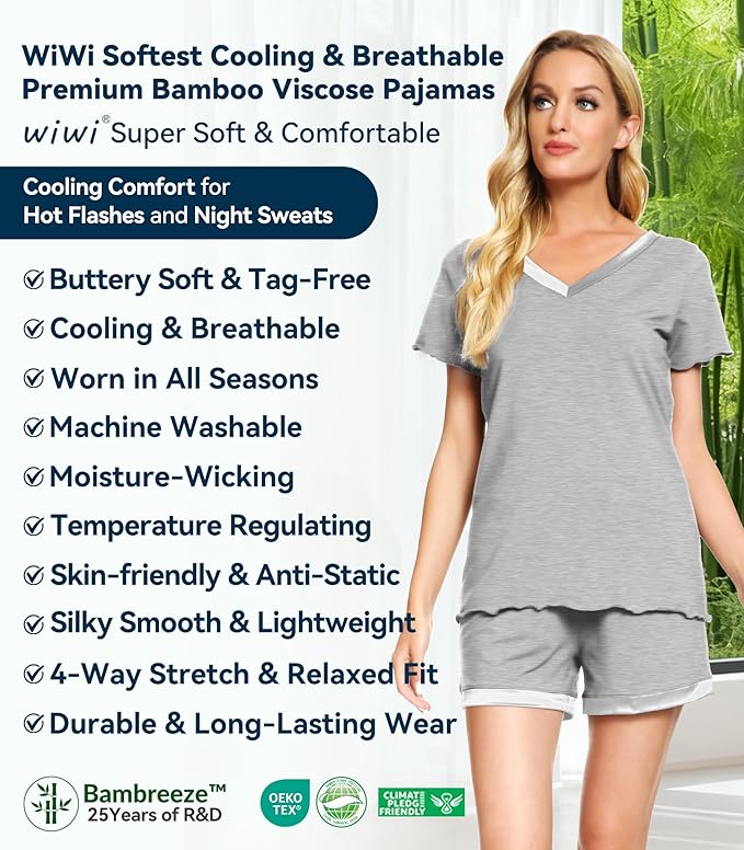 Women's Bamboo Cooling Pajama Set - Short Sleeve - 2 Piece