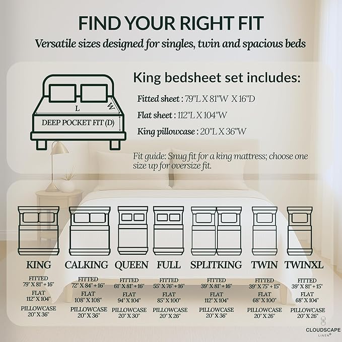 Linen Bed Sheet Set - King - 4 Piece