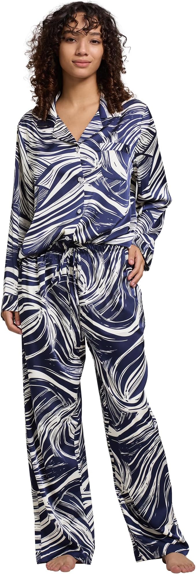 Satin Pajama Set - Long Sleeve - 2 Piece