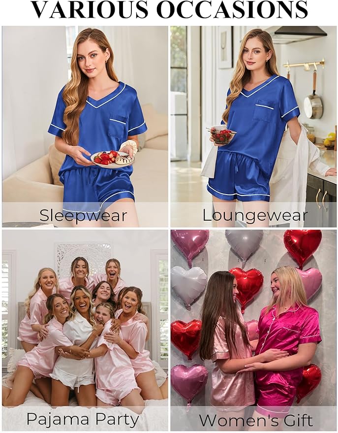 Women's Satin Pajama Set - Short Sleeve - 2 Piece