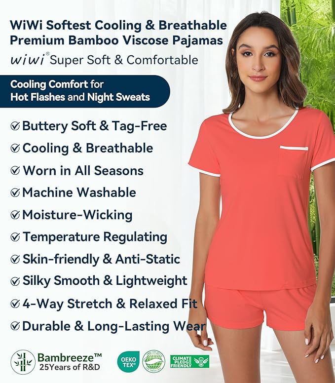 Women's Bamboo Cooling Pajama Set - Short Sleeve - 2 Piece