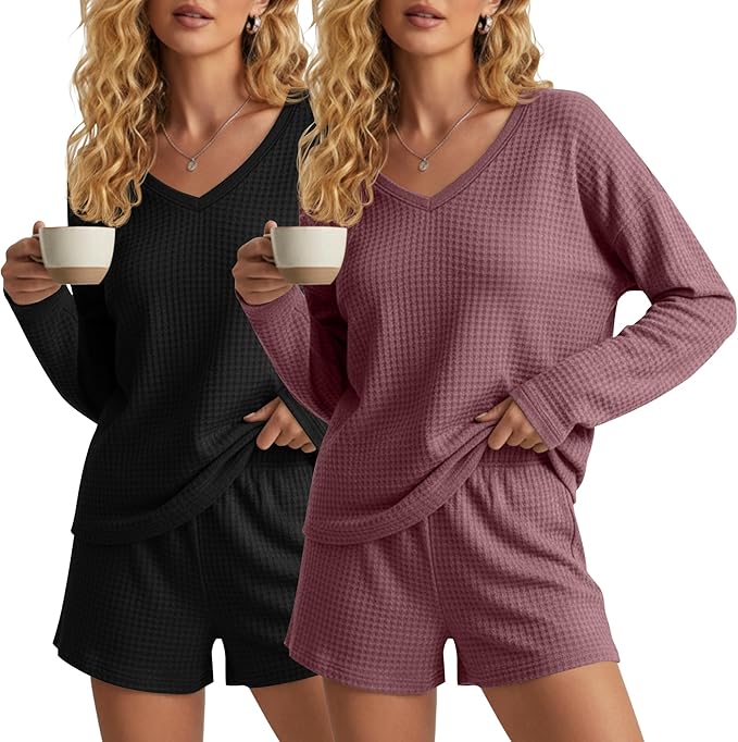 Women's Shorts Pajama Set - Long Sleeve - 2 Pack - 2 Piece