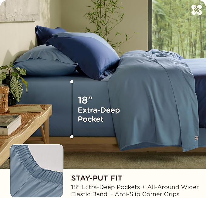 Bamboo Cooling Bed Sheet Set - King - 18 in Deep Pocket - 4 Piece