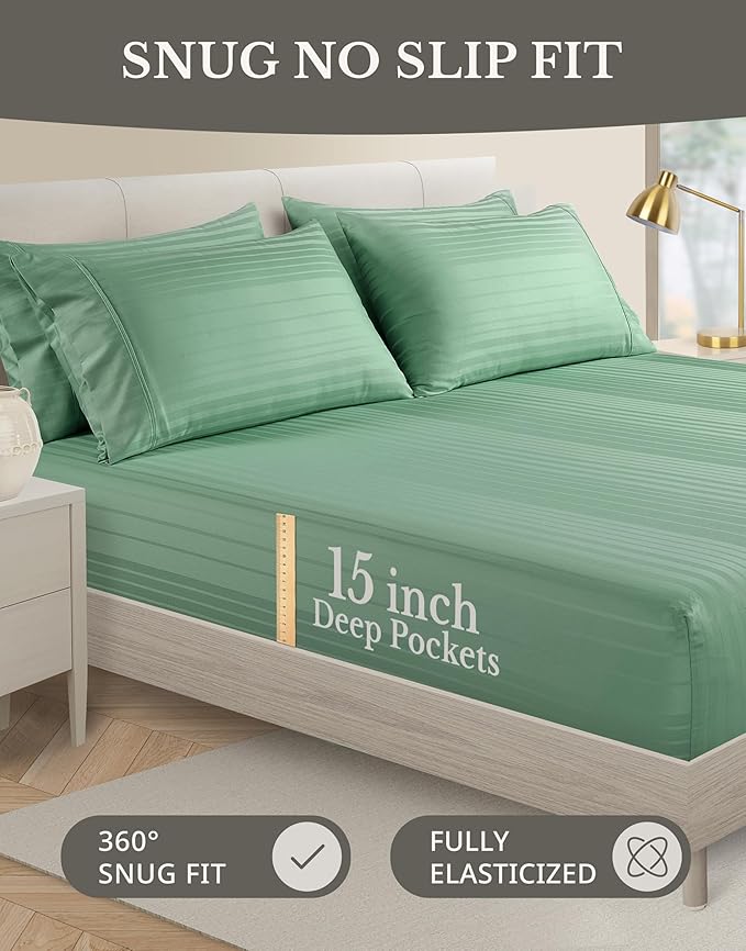 100% Cotton Bed Sheet Set - Queen - 15 in Deep Pocket - 6 Piece