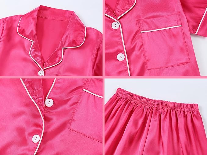 Satin Pajama Set - Short Sleeve - 2 Piece