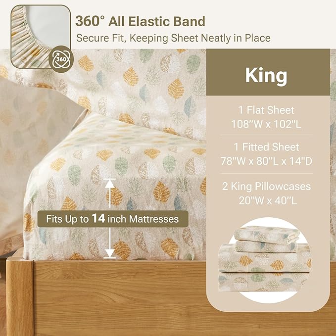 100% Cotton Bed Sheet Set - King - 4 Piece