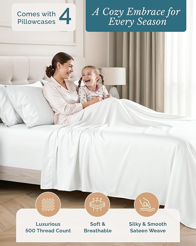 100% Cotton Bed Sheet Set - Split King - 7 Piece