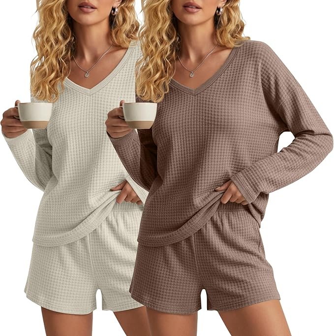 Women's Shorts Pajama Set - Long Sleeve - 2 Pack - 2 Piece