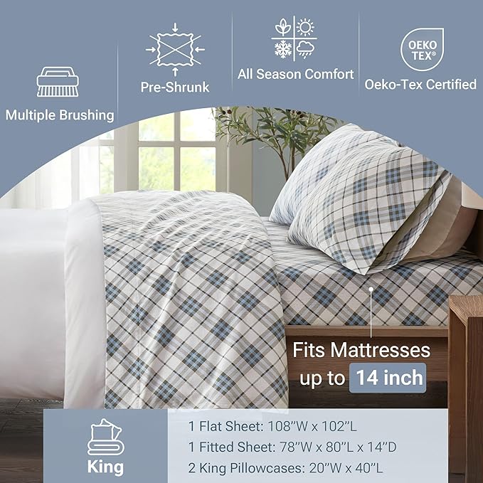 100% Cotton Bed Sheet Set - King - 4 Piece