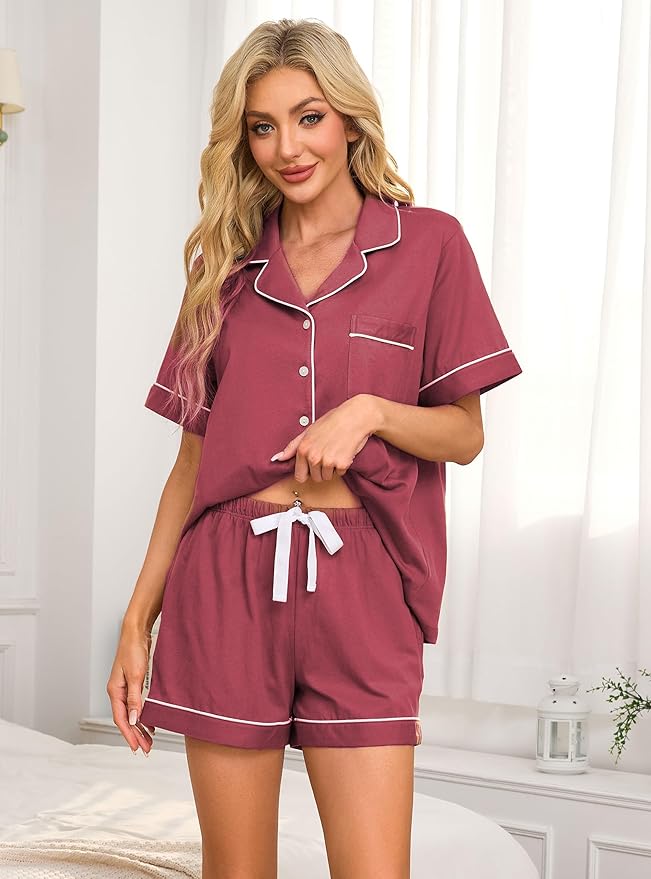 100% Cotton Pajama Set - Short Sleeve - 2 Piece