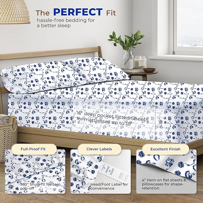 Cooling Bed Sheet Set - Full - 16 in Deep Pocket - 4 Piece