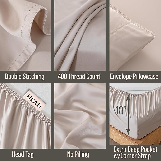 Bamboo Cooling Bed Sheet Set - King - 18 in Deep Pocket - 6 Piece