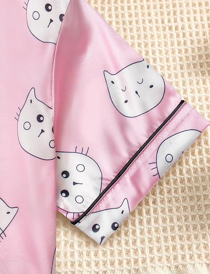 Satin Pajama Set - Short Sleeve - 2 Piece
