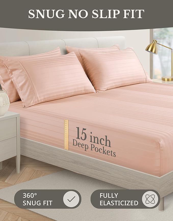 100% Cotton Bed Sheet Set - King - 15 in Deep Pocket - 6 Piece