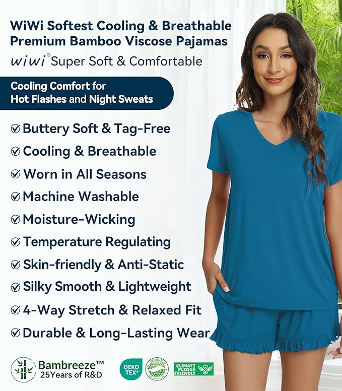 Bamboo Cooling Shorts Pajama Set - Short Sleeve - 2 Piece