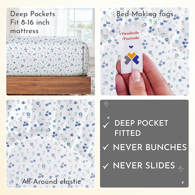 100% Cotton Bed Sheet Set - Queen - 4 Piece