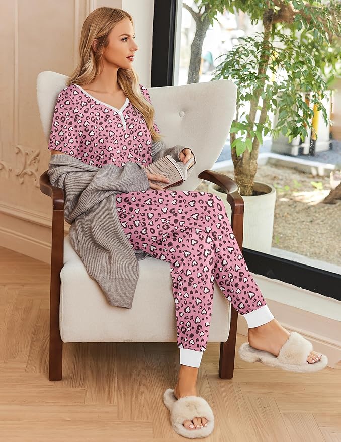 Women's Pants Pajama Set - Short Sleeve - 2 Piece