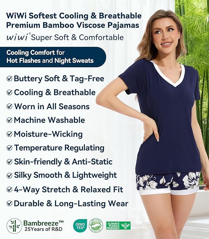 Women's Bamboo Cooling Pajama Set - Short Sleeve - 2 Piece