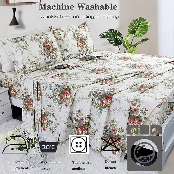 100% Cotton Bed Sheet Set - Queen - 4 Piece
