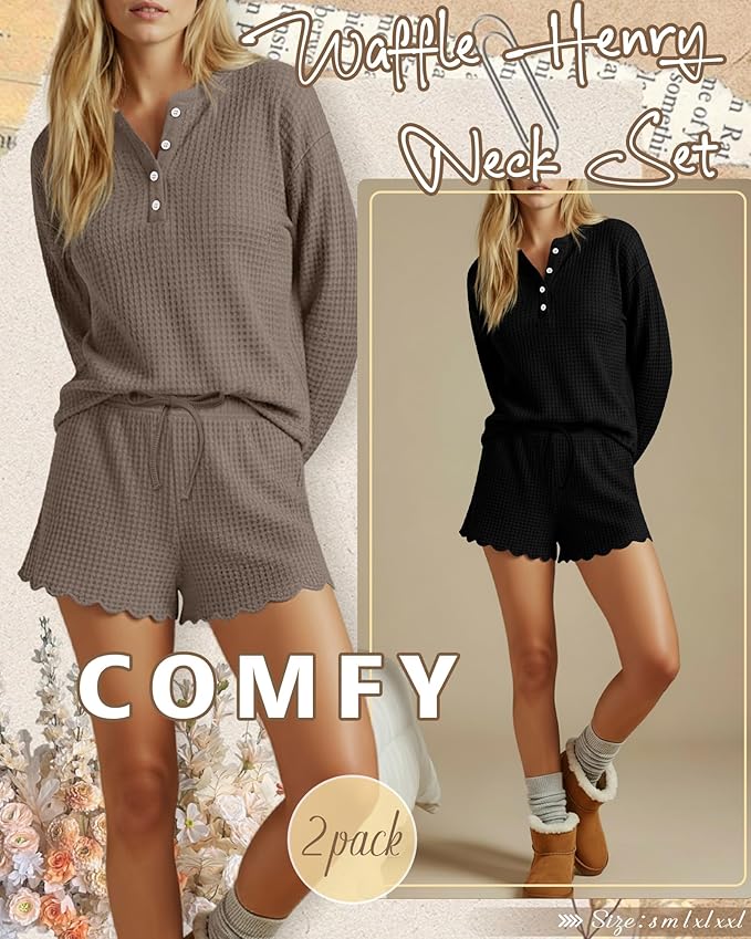 Women's Shorts Pajama Set - Long Sleeve - 2 Pack - 2 Piece