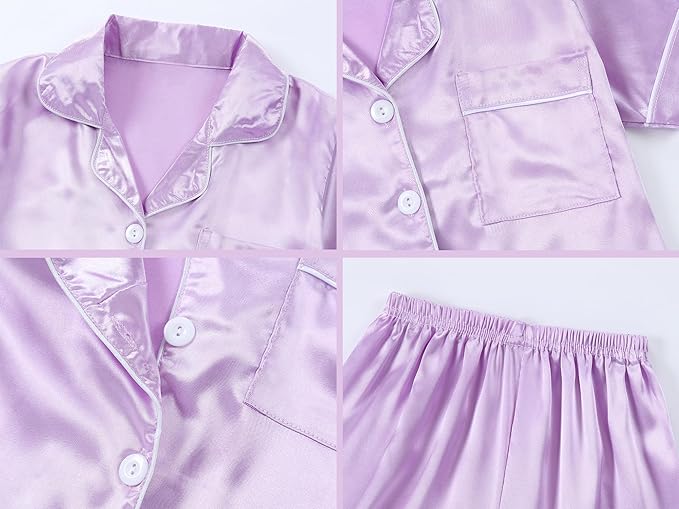 Satin Pajama Set - Short Sleeve - 2 Piece