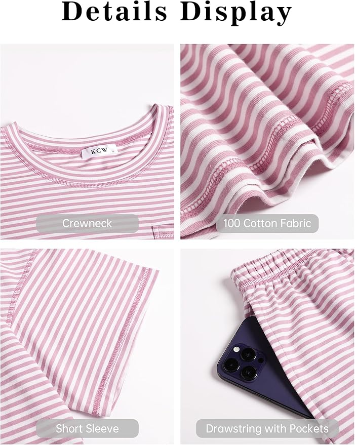 Women's 100% Cotton Shorts Pajama Set - Short Sleeve - 2 Piece