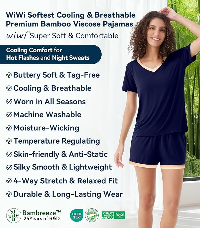 Women's Bamboo Cooling Pajama Set - Short Sleeve - 2 Piece