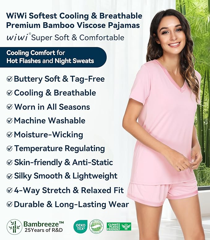 Women's Bamboo Cooling Pajama Set - Short Sleeve - 2 Piece