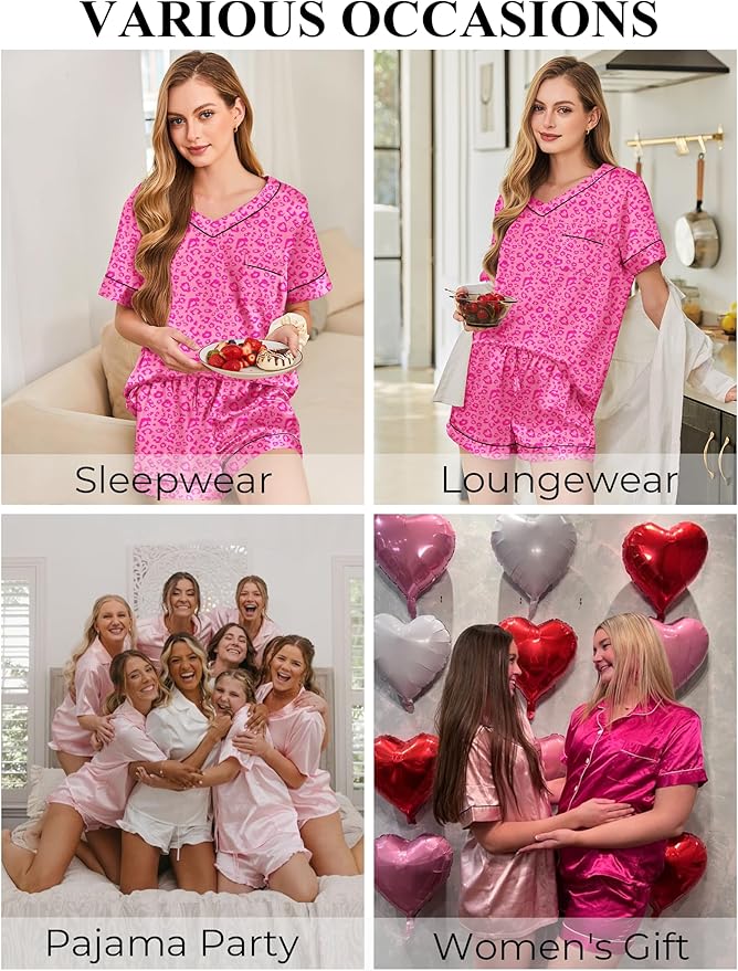 Women's Satin Pajama Set - Short Sleeve - 2 Piece