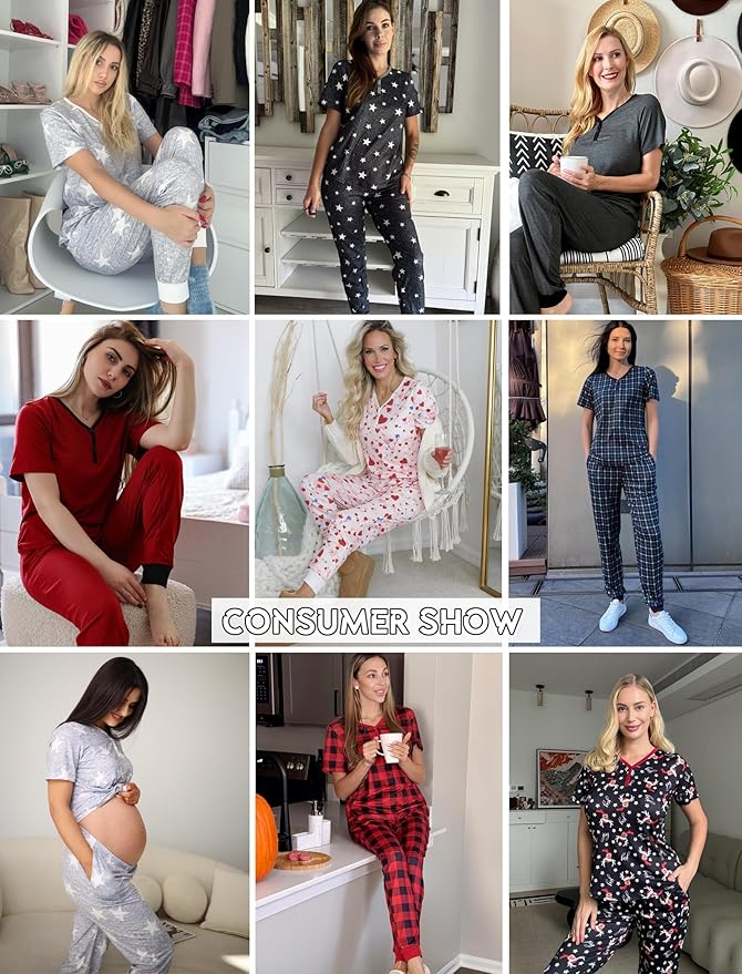 Women's Pants Pajama Set - Short Sleeve - 2 Piece
