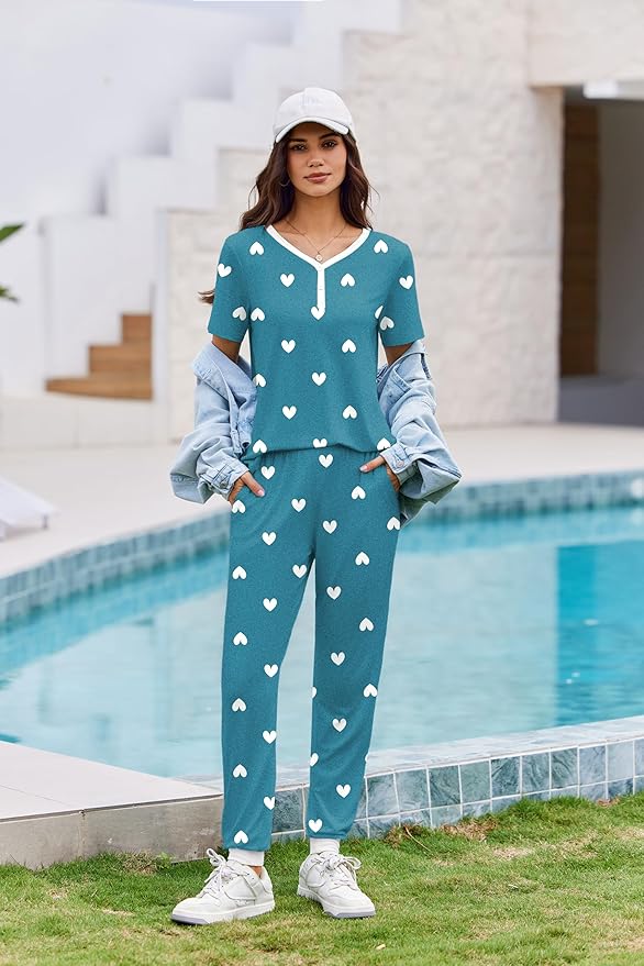 Women's Pants Pajama Set - Short Sleeve - 2 Piece