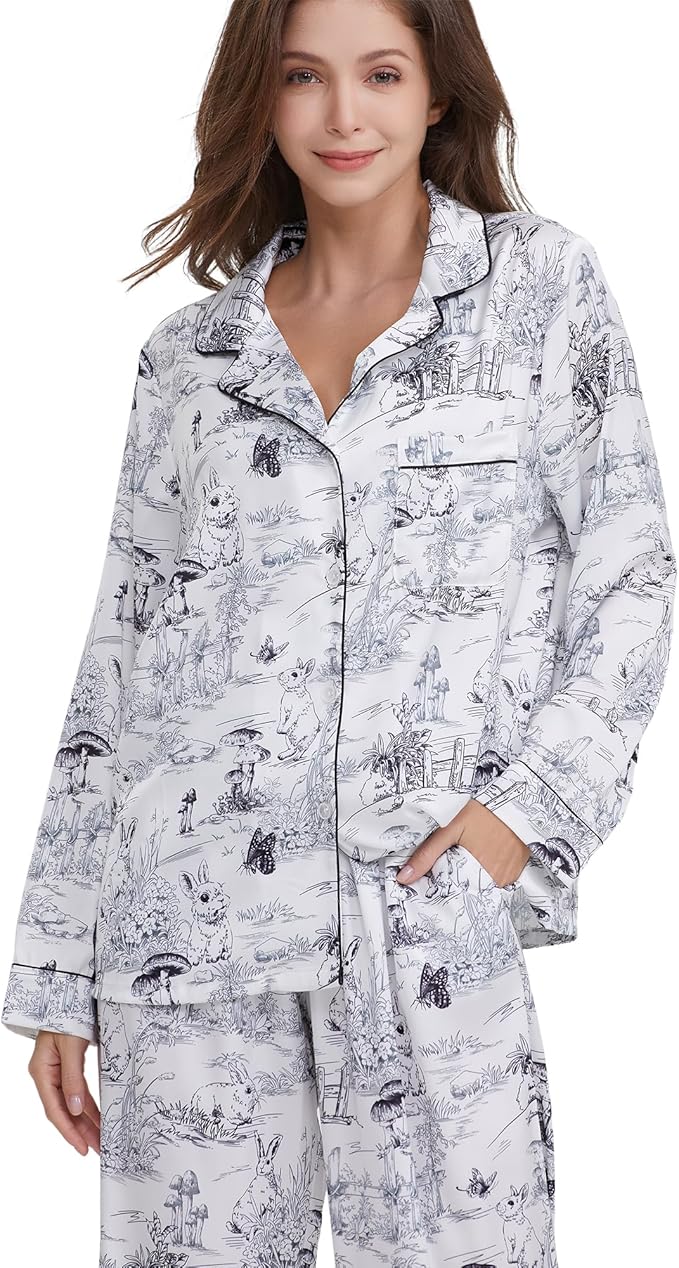 Satin Pajama Set - Long Sleeve - 2 Piece