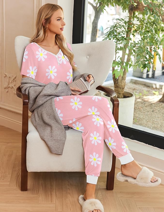 Women's Pants Pajama Set - Short Sleeve - 2 Piece