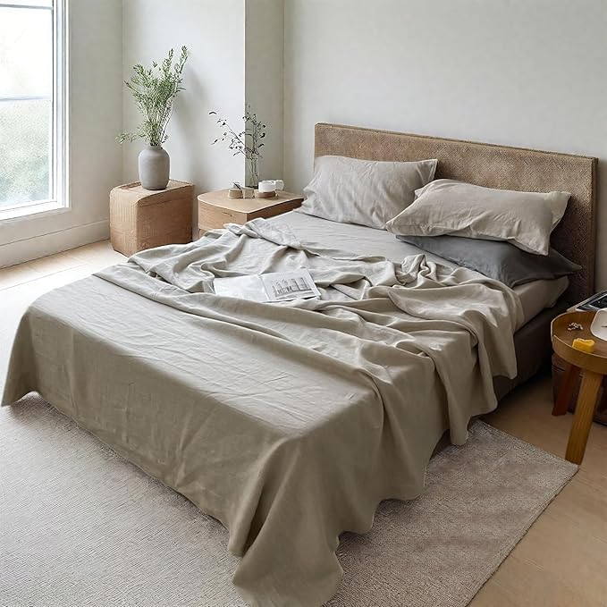 Linen Bed Sheet Set - King - 4 Piece