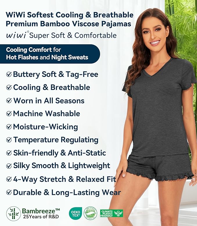 Bamboo Cooling Shorts Pajama Set - Short Sleeve - 2 Piece