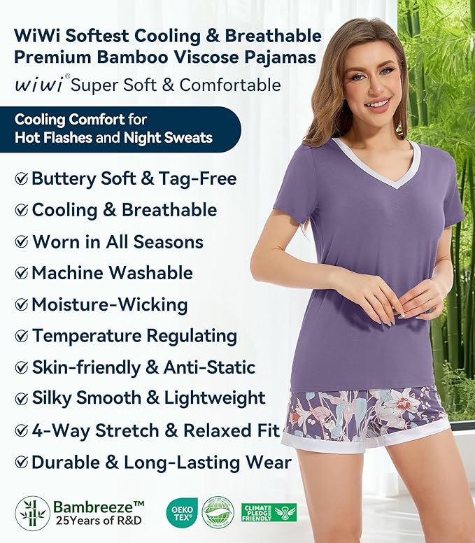 Women's Bamboo Cooling Pajama Set - Short Sleeve - 2 Piece