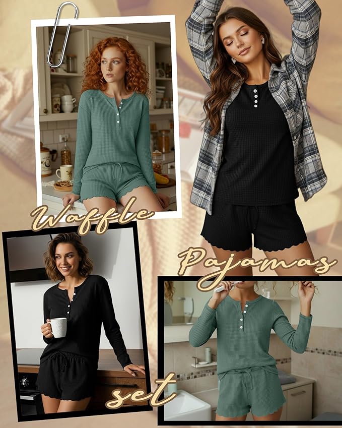 Women's Shorts Pajama Set - Long Sleeve - 2 Pack - 2 Piece